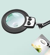 KMDES 12X &amp; 30X Magnifying Glass with Light, Ultra Long 3 Section Swing Arm LED Desk Lamp with La...