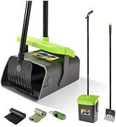 Pooper Scooper Swivel Bin &amp; Rake Kit Set of 2 for Large Medium Small Dogs with 46" Long Metal Han...