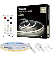Tatazone White COB Led Strip Lights with RF Remote, 16.4ft 4000K Dimmable Bright Neutral White CO...