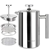 Secura French Press Coffee Maker, 304 Grade Stainless Steel Insulated Coffee Press with 2 Extra S...