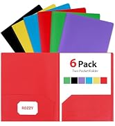 Plastic Folders with Pockets, 6 Pack Document Folders with Business Card Slot, 2 Pocket Folders B...