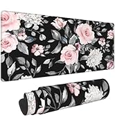 Floral Extended Gaming Mouse Pad Non-Slip Rubber Base Black Large Mousepad 31.5x11.8in with Stitc...