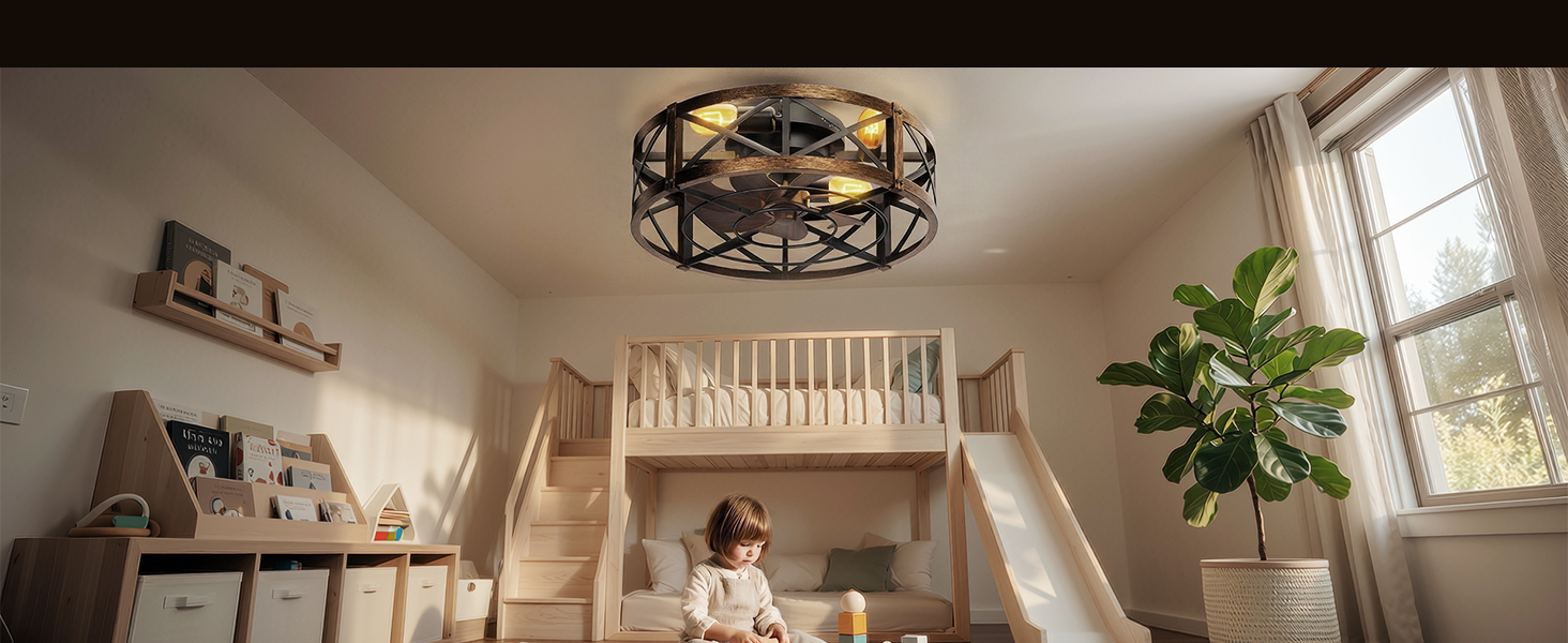 Caged Ceiling Fan with Light and Remote