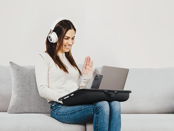 Couch lap desk with soft cushion for laptop and writing work at home work from home remote worker