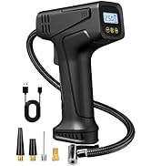 AIRSURE Tire Inflator Air Compressor, Handheld Air Pump for Car Tires with Rechargeable Battery, ...