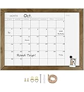 TORASO Dry Erase Monthly Calendar Board, Solid Pine Wood Frame Magnetic Whiteboard for Wall, Offi...