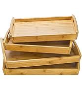 Peohud 4 Pack Bamboo Serving Trays with Handles, Rectangular Kitchen Food Tray for Eating, Dinner...