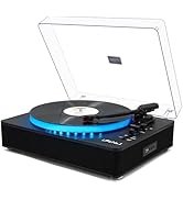 LP&amp;No.1 Record Player with Built-in Stereo Speakers, LED Control, 3-Speed Belt-Drive Vinyl Turnta...