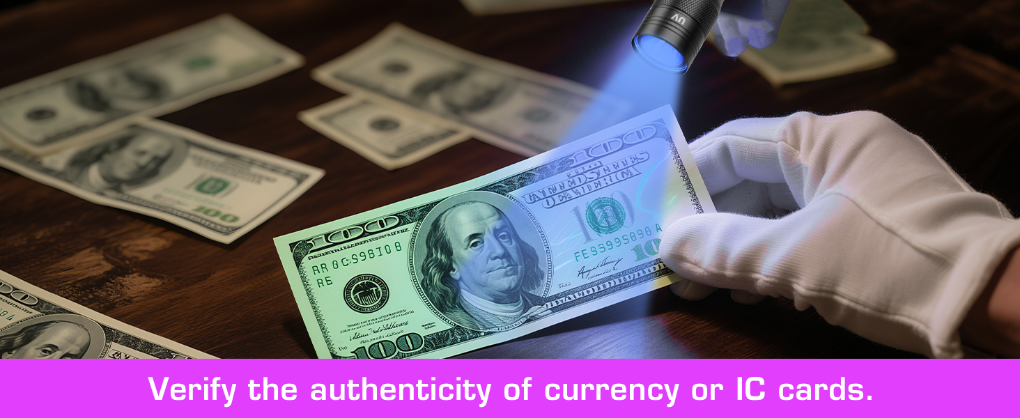 Verify the authenticity of currency or IC cards with this blacklight flashlight