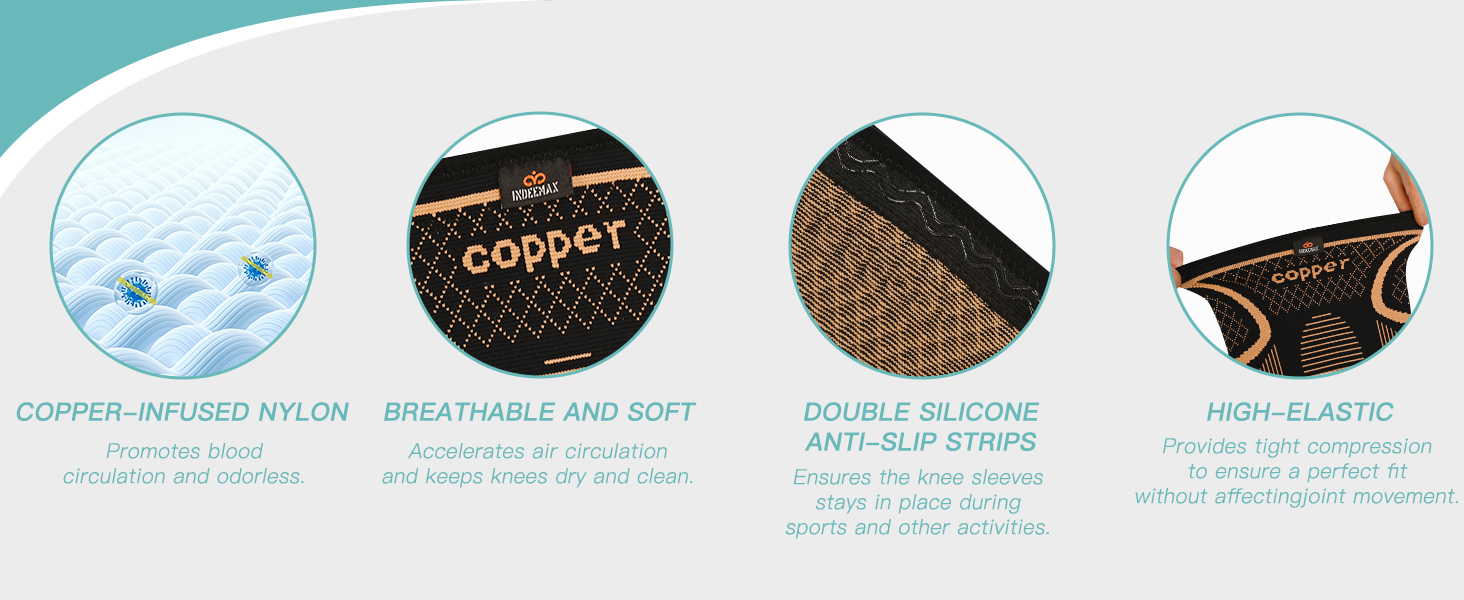 Copper Knee Brace for Women Men Knee Compression Sleeve for Knee Pain copper fit knee sleeve