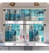 MCALK Turquoise Blackout Kitchen Curtains Tiers and Valances Set 3 Piece for Windows Grey Kitchen...