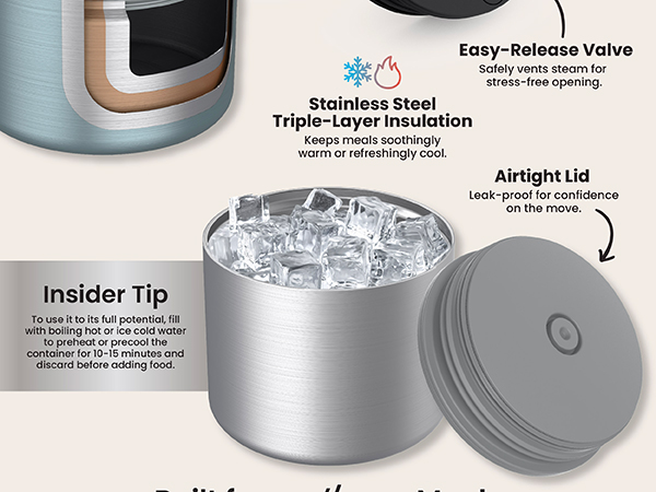 easy-release valve, reusable containers, reusable meal prep containers