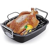 Cook N Home Nonstick Roasting Pan Bakeware Roaster with Rack, 17x13-inches, Black