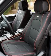 FH Group Ultra Comfort Leatherette Front Seat Cushions (Airbag Compatible), Black Red Trim