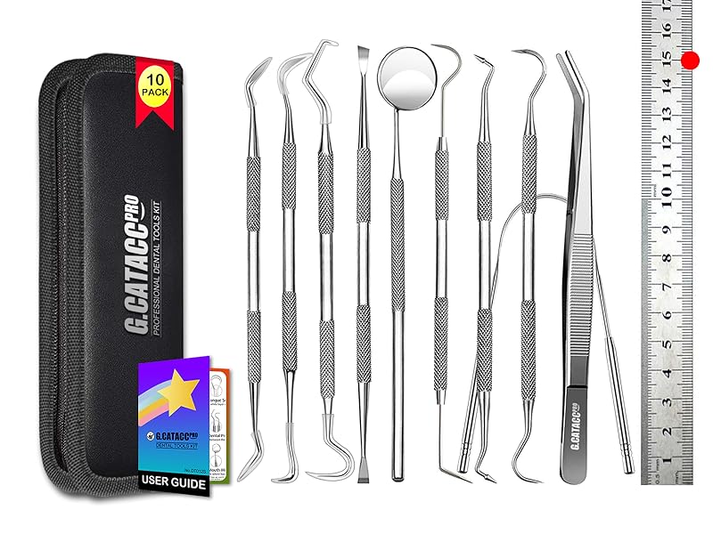 G.CATACC stainless steel dental tools with tooth cleaner plaque remover, metal dental pick