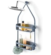 Umbra Flex Shower Caddy, Hanging 2 Shelves Bathroom Organizer, Slate Blue | Flexible silicone ban...