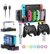 RGB Switch Wall Mount with Joy-Con Charger, Switch Holder for Nintendo Switch / OLED with Switch ...