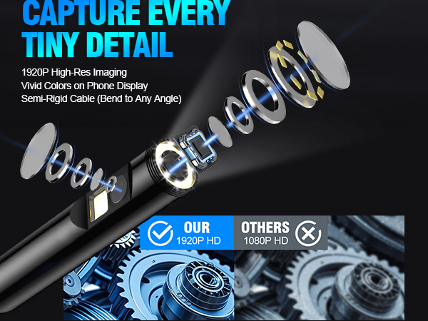 EASTBEAR Endoscope Camera with Light, 1920P HD Borescope with 8 Adjustable LEDs 6