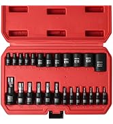 EGOFIX 25 Piece Torx Bit and Socket Set, 13 Star Bits (T8- T60) &amp; 12 E-Torx Sockets (E4-E22), Pro...