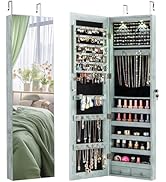 Giantex Wall or Door Mounted Jewelry Armoire with 47.5" Full Length Mirror, Lockable Cabinet with...