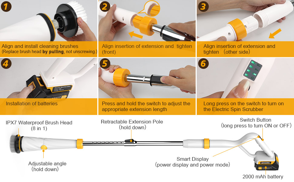 tub scrubber with 50 inch long handle