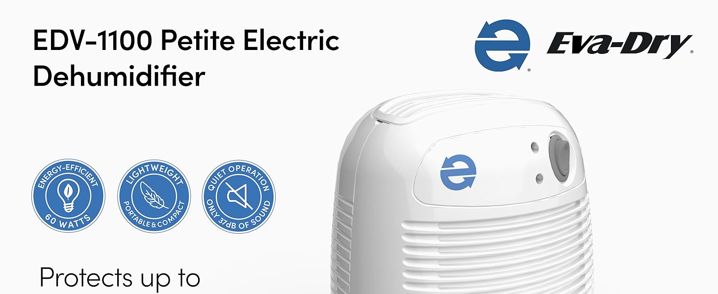 EDV-1100 Petite Electric Whisper-Quiet Dehumidifier with removable 1 pint water reservoir