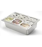 HECMAC Ice Chilled Condiment Serving Container (7 Pan), 2 Types of Lids, Drain Tray, 23 Gauge Ant...