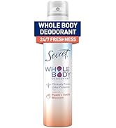 Secret Whole Body Deodorant Spray for Women, Peach &amp; Vanilla Scent, Aluminum Free Deodorant Spray...