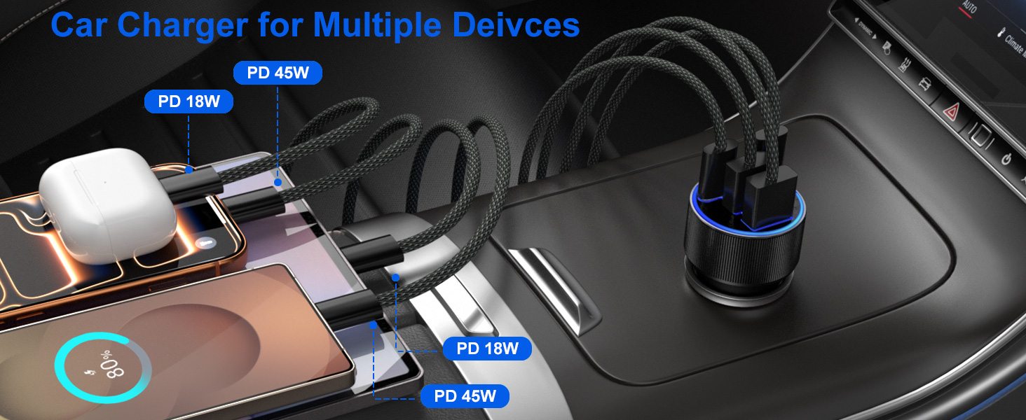 car usb charger multi port black