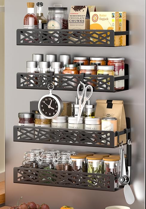 dtuqyx magetic spice racks with hooks, magnetic fridge, spice rack storage organizer, magnetic shelf