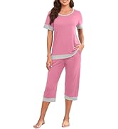 PrinStory Women's Pajama Set Short Sleeve Shirt and Capri Pants Sleepwear Pjs Sets Lounge Set