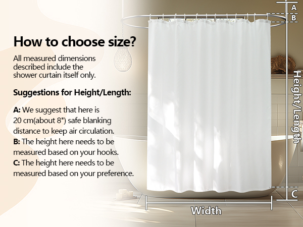 Seenus Soft Hotel Quality Fabric Shower Curtain Liner with Weighted Magnets