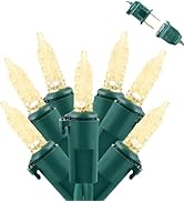 50 Counts LED Warm White Christmas Light M5 Green Wire Total Length 18.6Ft - UL listed Connectabl...