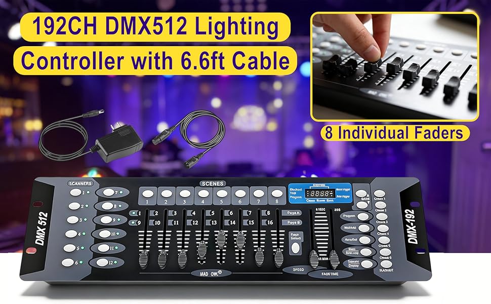 192CH DMX512 Lighting Controller with 6.6ft Cable