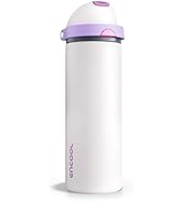 Insulated Water Bottle with Straw - Encool Stainless Steel Water Bottle with Push Button Lid, Lea...