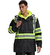SRsafety Hi Vis Rain Jacket Men,Class 3 High Visibility Work Rain Gear,Construction Rain Gear for...