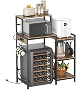 Toutrop Mini Fridge Stand with Storage Shelves, Microwave Stand with Power Outlet, Coffee Bar wit...