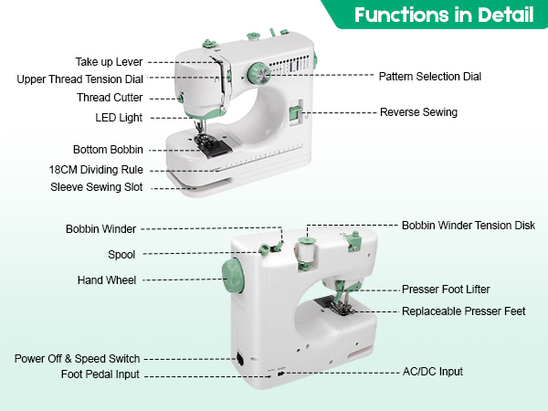 Sewing Machine, Lightweight, Full Featured, 12 Stitches, 6 Included Feet