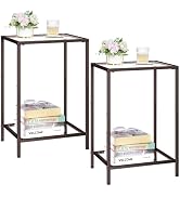 HOMSHO Side Tables Set of 2, End Tables with Tempered Glass, 2-Tier Nightstands with Storage Shel...