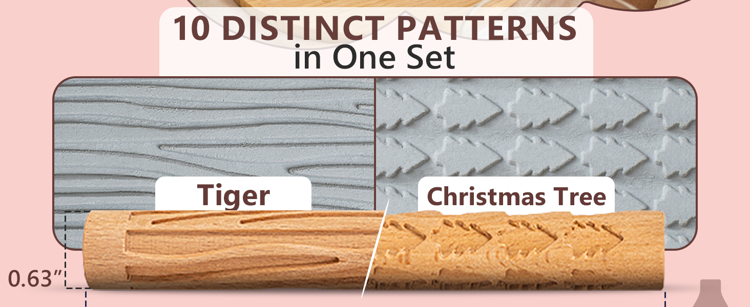 Tiger and Christmas Tree pattern beech wooden rollers