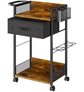 Salon Trolley Cart with Wheels, Mobile Hair Stylist Station with Metal Tool Holder &amp; Basket, Roll...