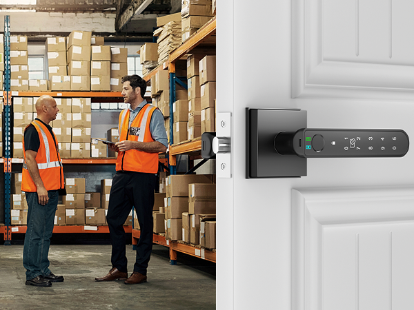 wifi door lock with handle sqaure black