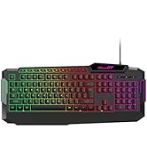 RaceGT Gaming Keyboard,114 Keys Full Size Wired LED Backlit with Dedicated Multimedia Keys Wrist ...