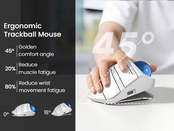 Wireless Trackball Mouse, Ergonomic Bluetooth Rechargeable Computer Mouse