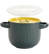 Hoilse Ceramic Soup Bowl with Handles and Lid, 24 oz French Onion Soup Crock, Oven Safe Bowl for ...