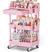 Plastic Rolling Makeup Cart with 1 Drawer