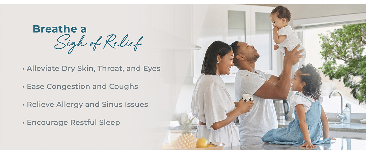 breathe a sigh of relief dry skin throat eyes ease congestion coughs relieve allergies improve sleep