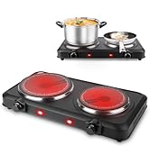 TeqHome Countertop Infrared Double Burner, 2000W Electric Hot Plate with 7.5" Ceramic Glass Cookt...