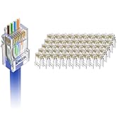 VCE UL Listed Cat6 RJ45 Pass Through Connectors 50-Pack, Cat 6/Cat 5e RJ45 Ends Gold Plated for S...