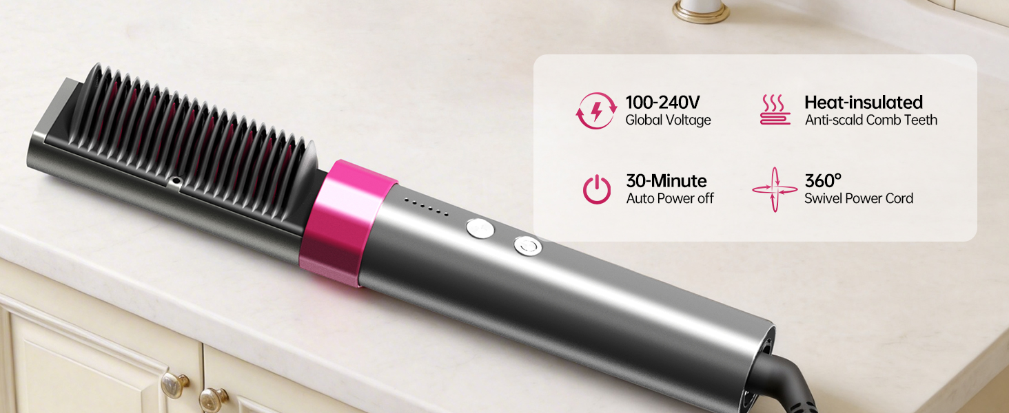 KSKIN Plasma Hair Straightener Brush, Ceramic Heated Straightening Comb